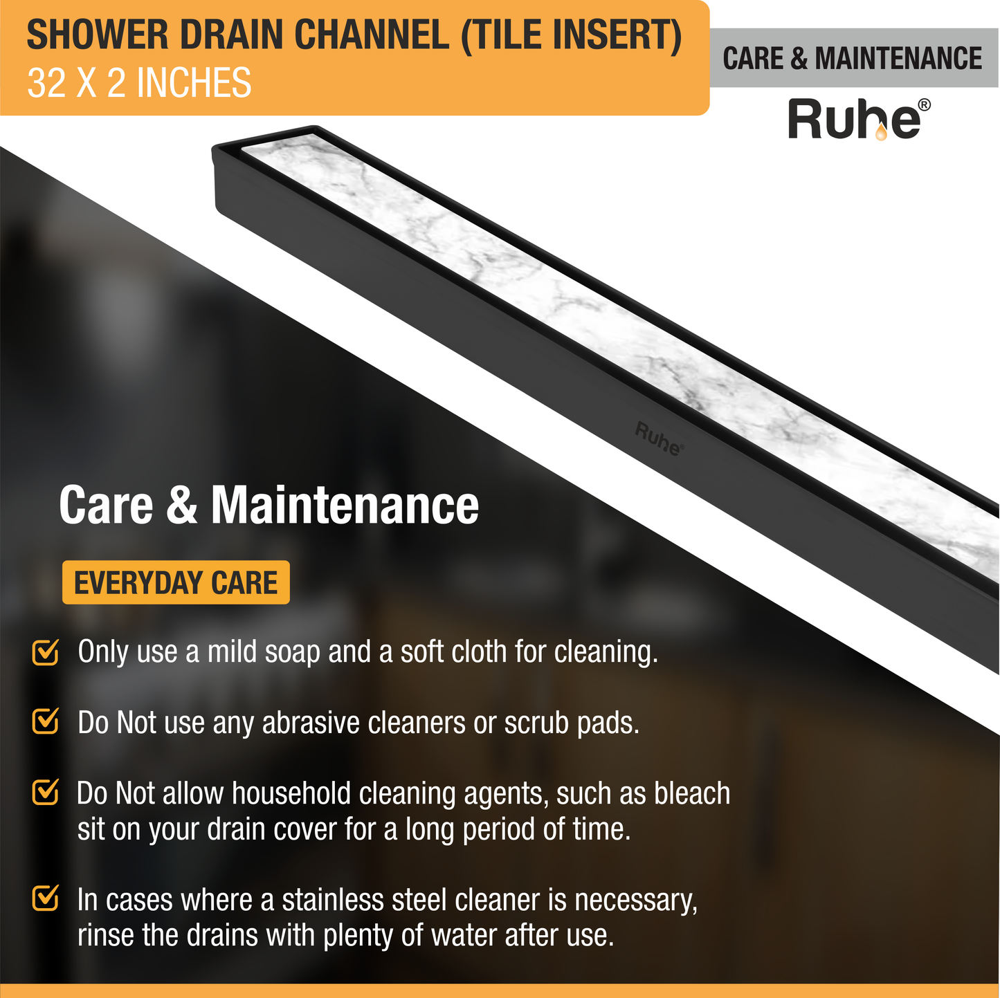 Tile-Insert Shower Drain Channel Coloured (2 Inches)