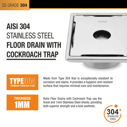 Diamond Floor Drain Square (5 x 5 Inches) with Hole and Cockroach Trap 5