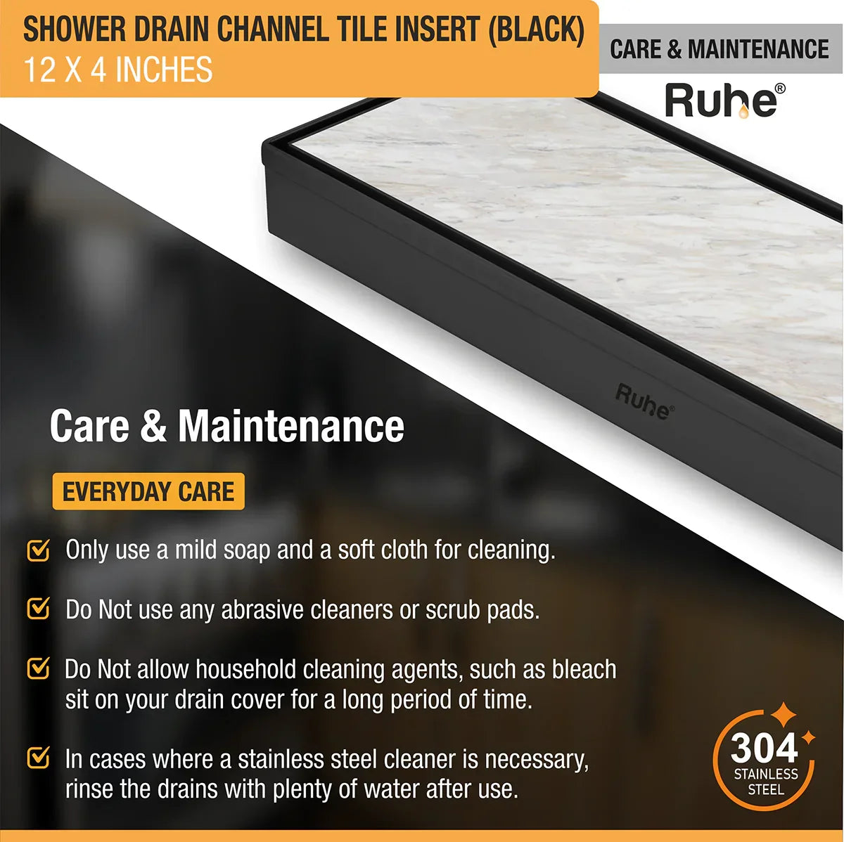 Tile-Insert Shower Drain Channel (4 Inches)