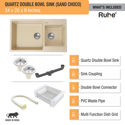Quartz Double Bowl Kitchen Sink (34 x 20 x 9 inches)