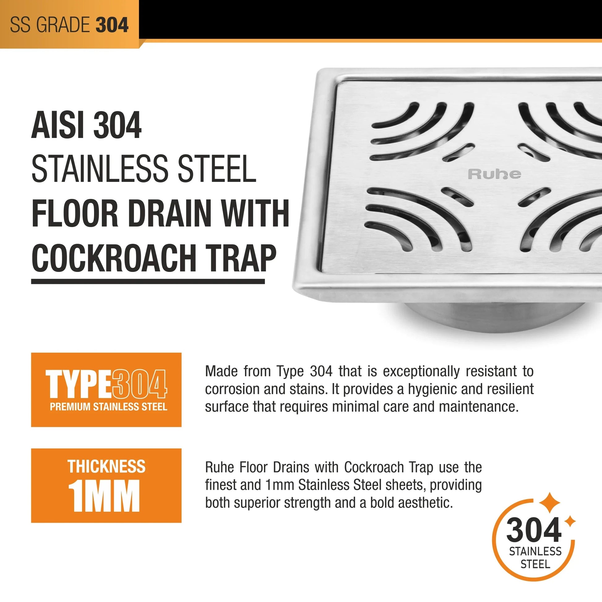 Emerald Floor Drain Square (5 x 5 Inches) with Cockroach Trap 5