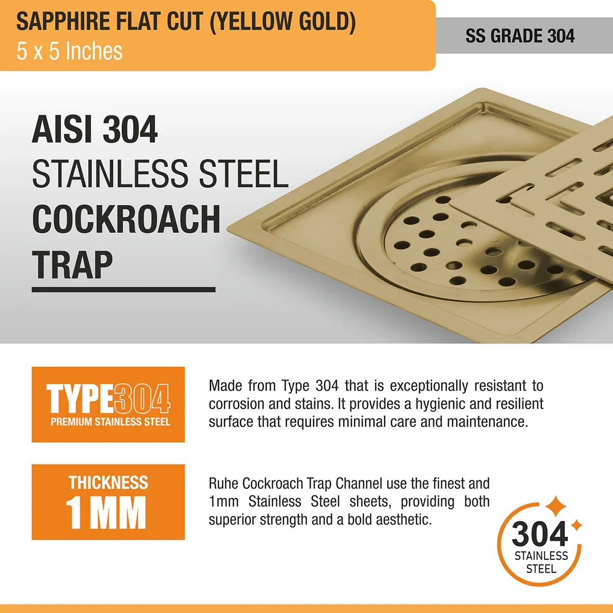 Sapphire Square Flat Cut Floor Drain