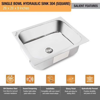 Single Bowl Kitchen Sink (26 x 20 x 9 Inches)(Salient Features)