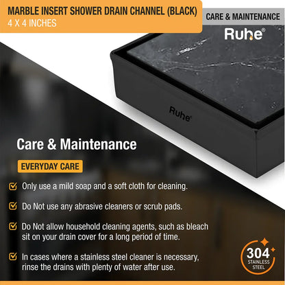 Marble-Insert Shower Drain Channel (4 x 4 Inches)