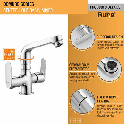 Demure Deck Mount Wash Basin Mixer Tap with Swivel Spout