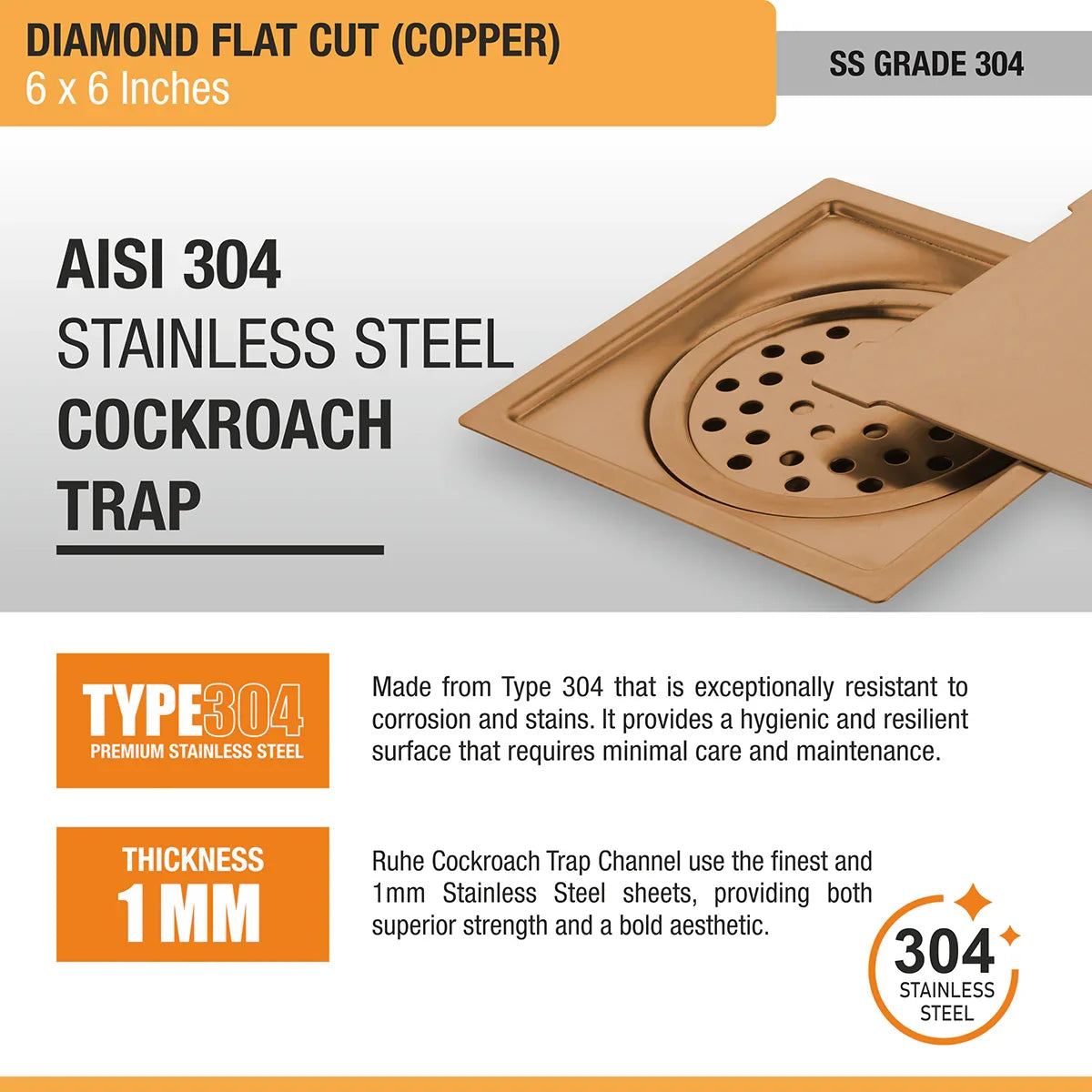 Diamond Square Flat Cut Floor Drain
