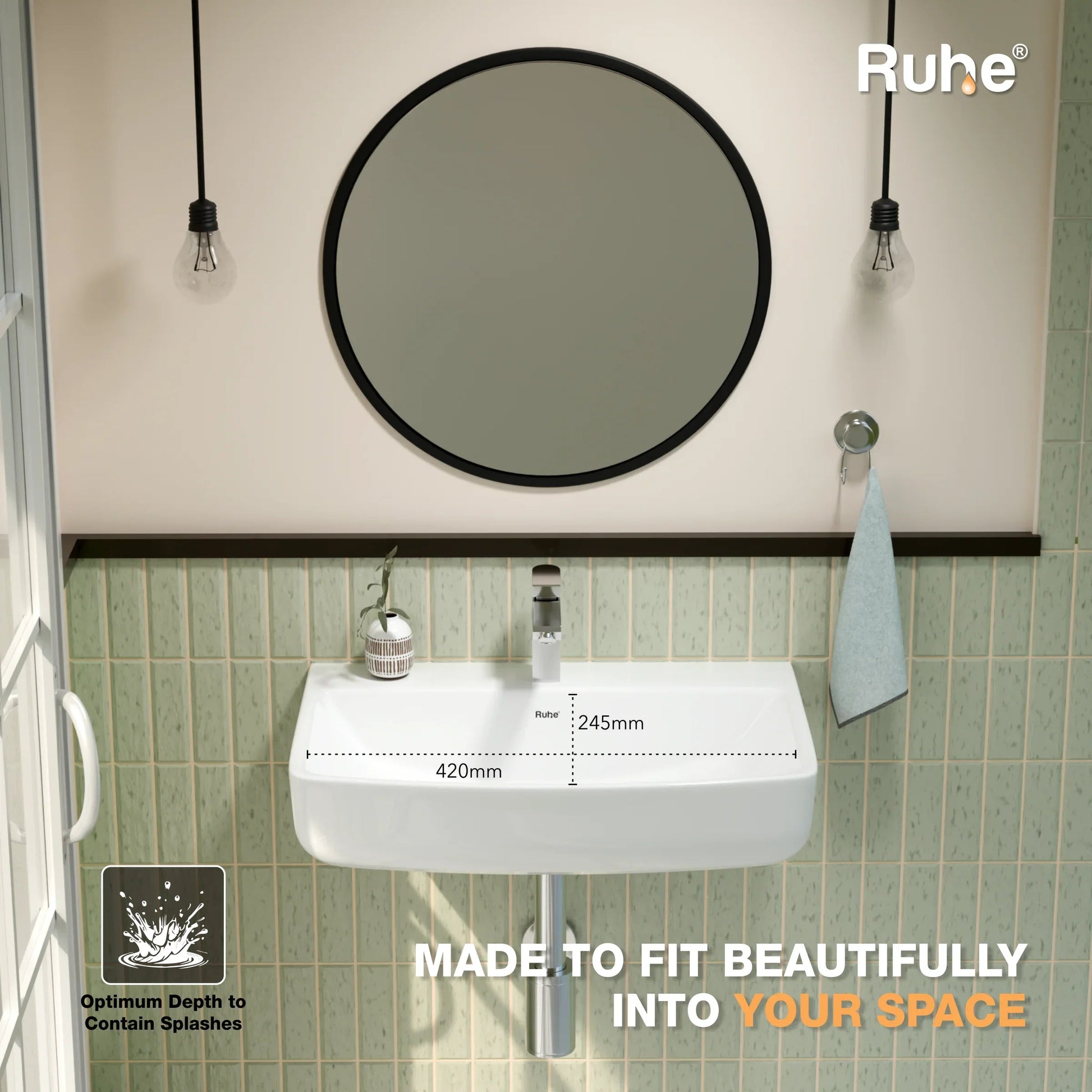 Buna Wall-hung Wash Basin (depth)
