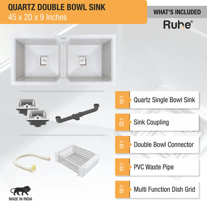 Quartz Double Bowl Kitchen Sink (45 x 20 x 9 inches)