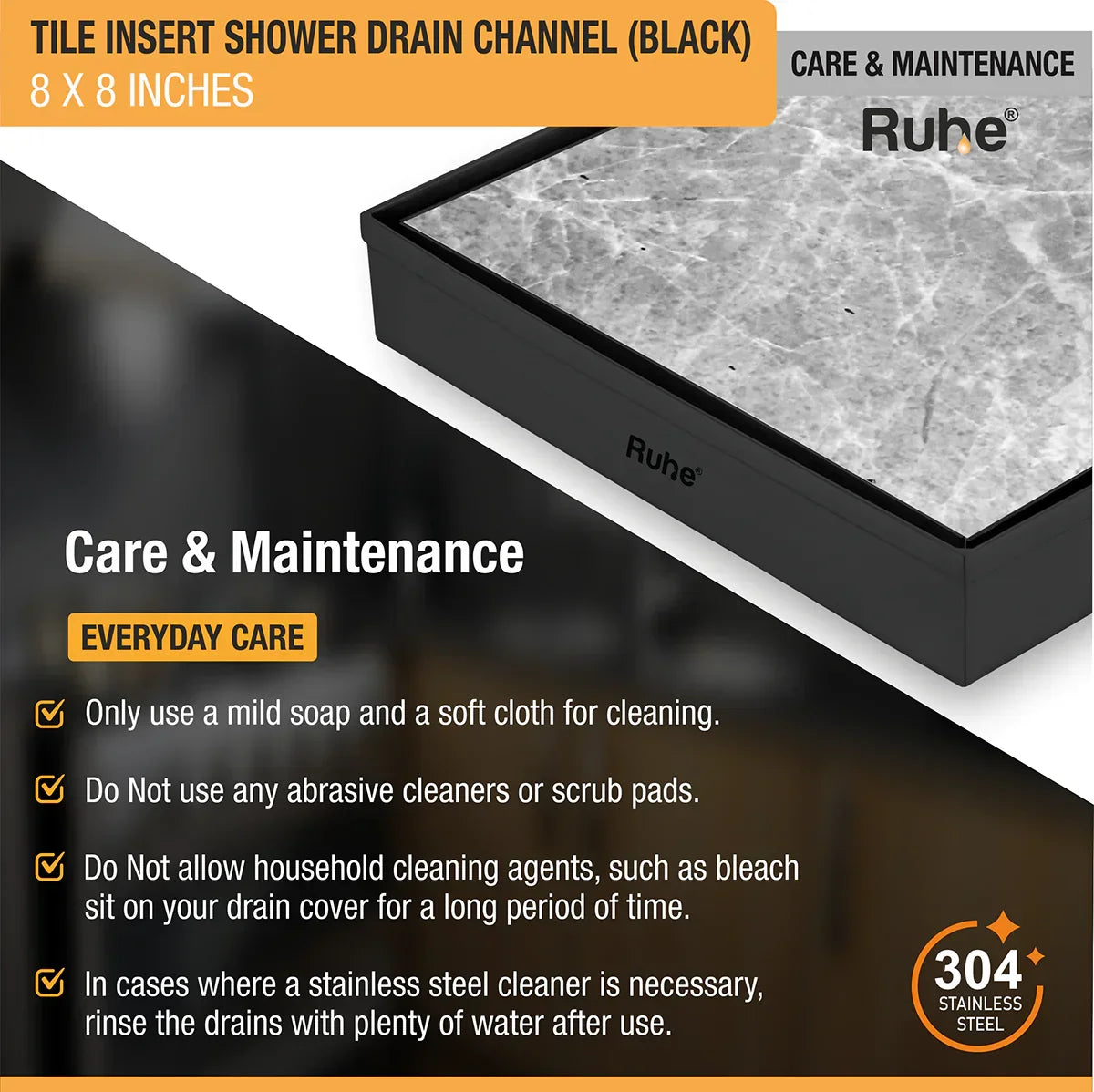 Tile-Insert Shower Drain Channel (8 x 8 Inches)
