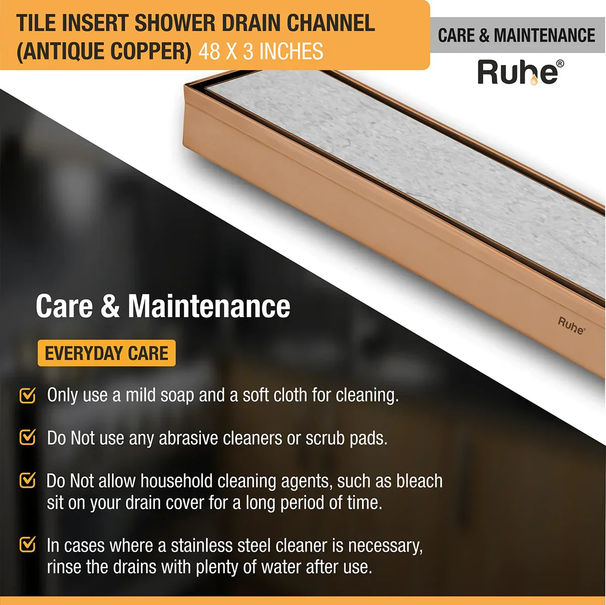 Tile-Insert Shower Drain Channel (3 Inches)