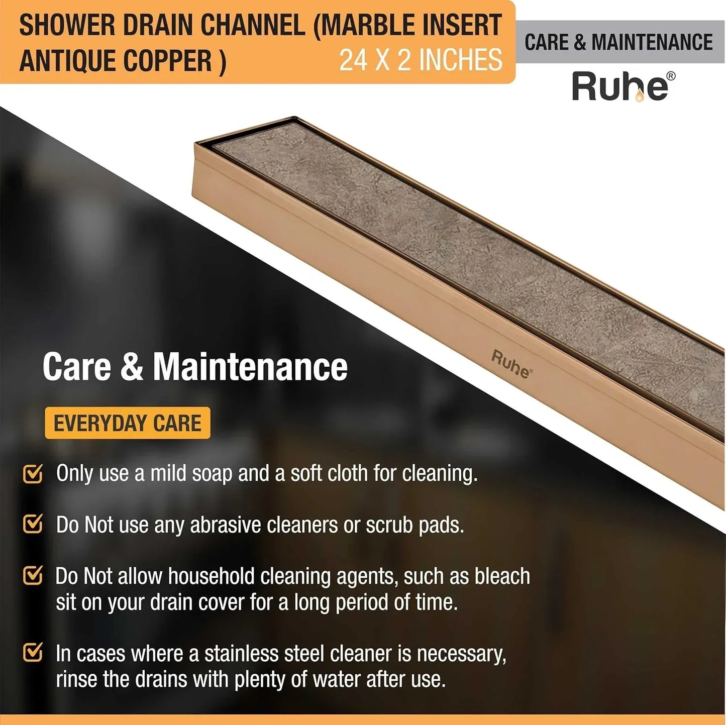 Marble-Insert Shower Drain Channel Coloured (2 Inches)