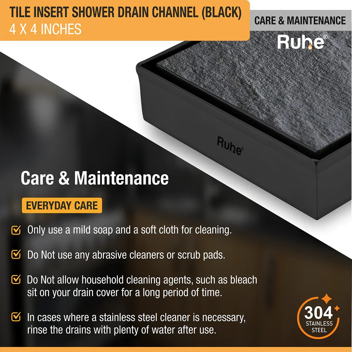 Tile-Insert Shower Drain Channel (4 x 4 Inches)