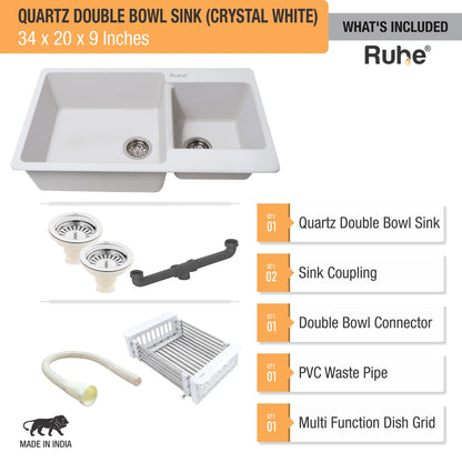Quartz Double Bowl Kitchen Sink (34 x 20 x 9 inches)