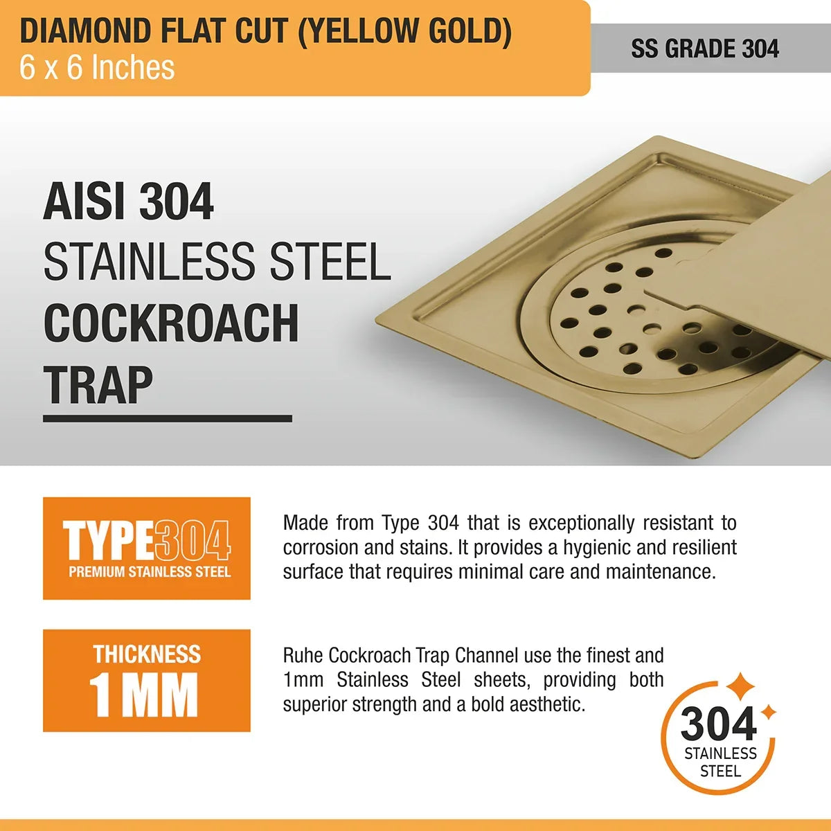 Diamond Square Flat Cut Floor Drain