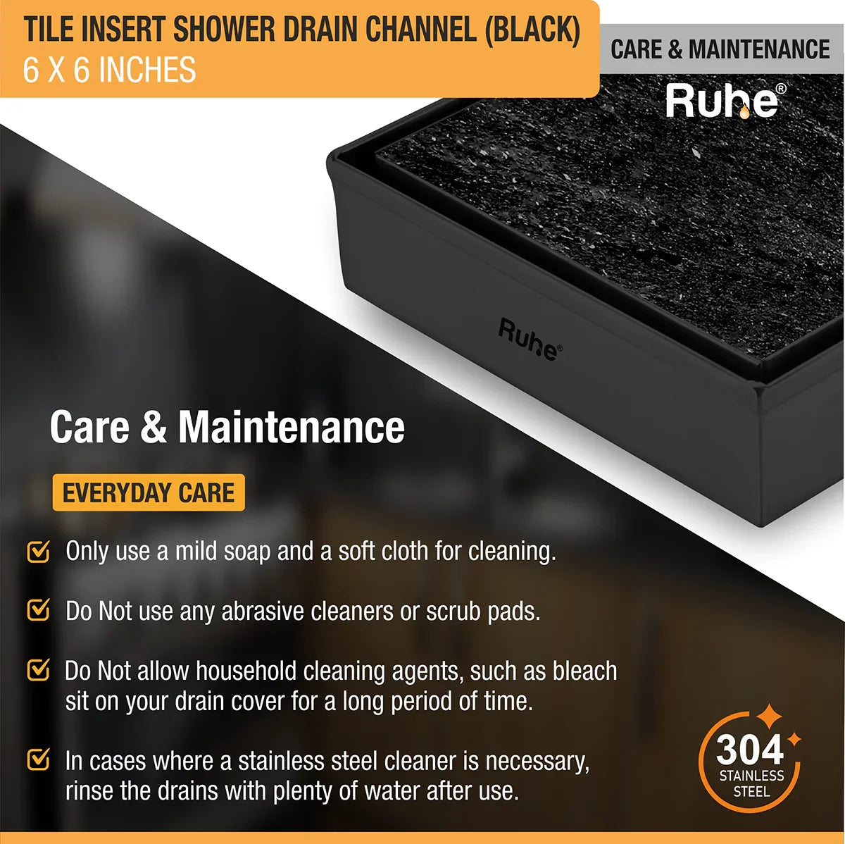 Tile-Insert Shower Drain Channel (6 x 6 Inches)