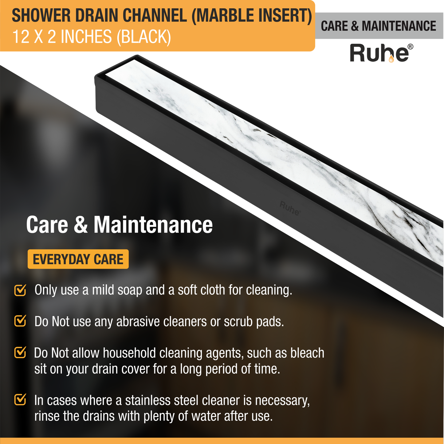 Marble-Insert Shower Drain Channel Coloured (2 Inches)