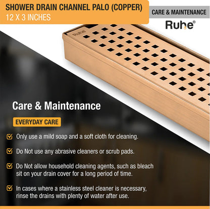 Palo Shower Drain Channel (12 x 3 Inches) Antique Copper PVD Coated - by Ruhe
