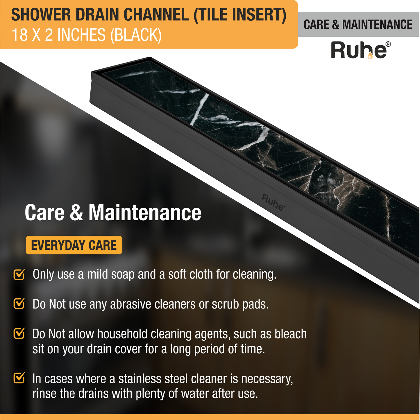 Tile-Insert Shower Drain Channel Coloured (2 Inches)