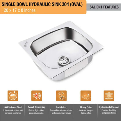 Oval Single Bowl Kitchen Sink (20 x 17 x 8 Inches)(Features)