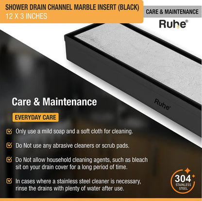 Marble-Insert Shower Drain Channel Black (3 Inches)