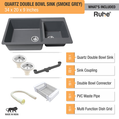 Quartz Double Bowl Kitchen Sink (34 x 20 x 9 inches)