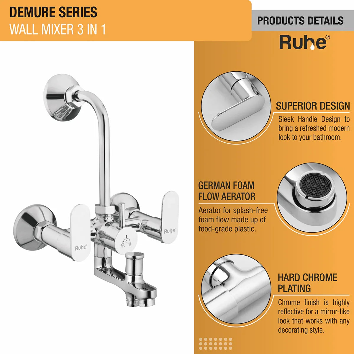 Demure 3-in-1 Wall Mixer Tap