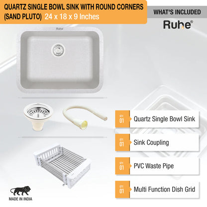 Quartz Single Bowl Round Kitchen Sink (24 x 18 x 9 Inches)
