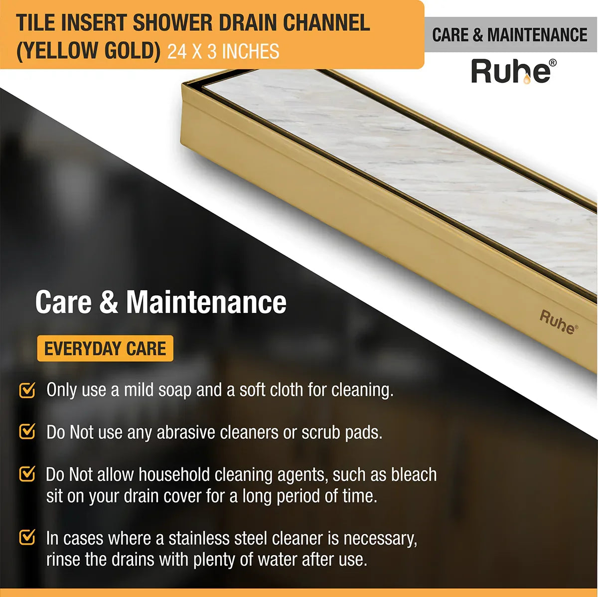 Tile-Insert Shower Drain Channel (3 Inches)