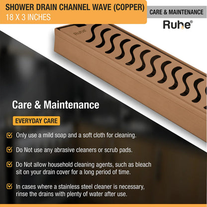 Wave Shower Drain Channel (18 x 3 Inches) Antique Copper PVD Coated - by Ruhe
