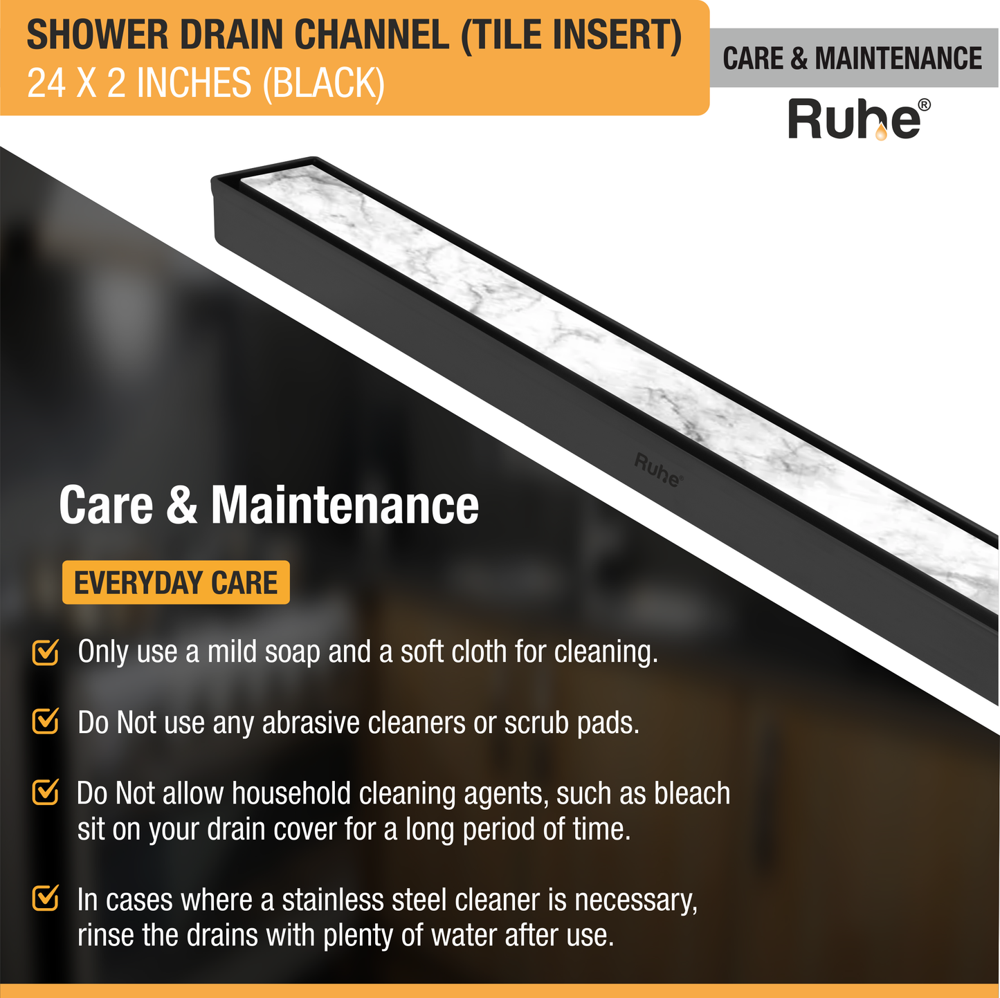 Tile-Insert Shower Drain Channel Coloured (2 Inches)