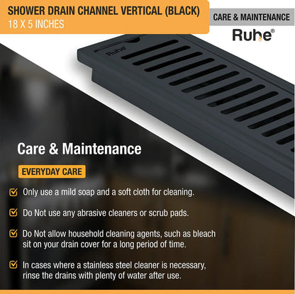 Vertical Shower Drain Channel (18 x 5 Inches) Black PVD Coated care and maintenance