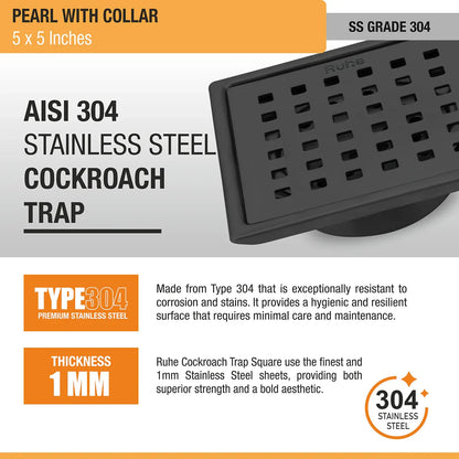 Pearl Square 304-Grade Floor Drain in Black PVD Coating (5 x 5 Inches) stainless steel