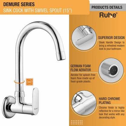Demure Wall Mount Kitchen Sink Tap with Swivel Spout