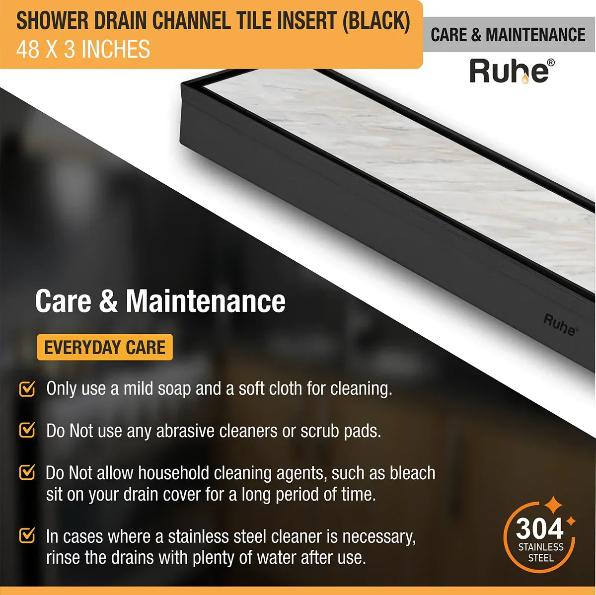 Tile-Insert Shower Drain Channel (3 Inches)