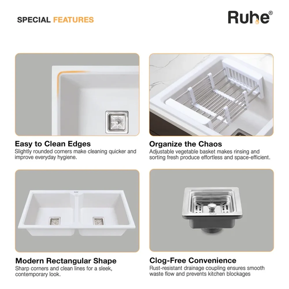 Quartz Double Bowl Kitchen Sink Coloured (37 x 18 x 9 Inches)