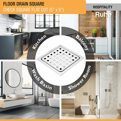 Check Floor Drain Square Flat Cut (5 x 5 Inches) installed
