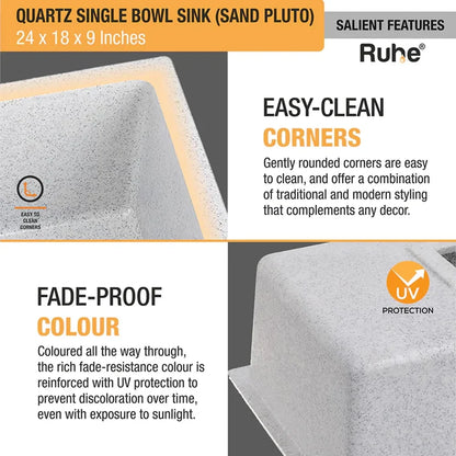 Quartz Single Bowl Kitchen Sink (24 x 18 x 9 Inches)