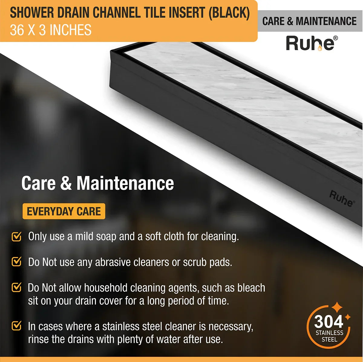 Tile-Insert Shower Drain Channel (3 Inches)