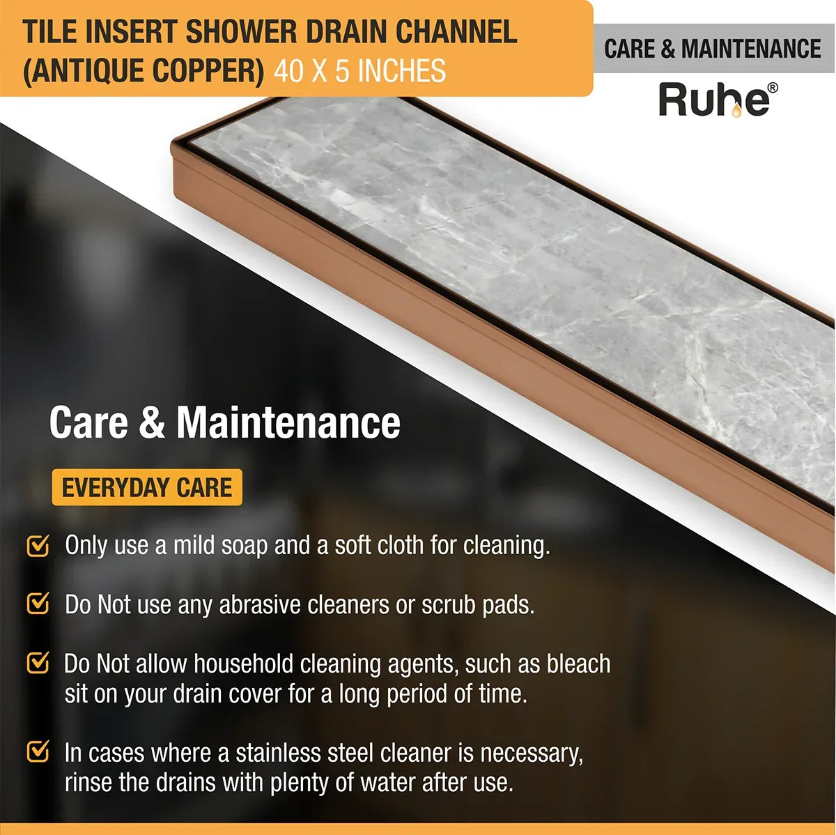 Tile-Insert Shower Drain Channel Coloured (5 Inches)