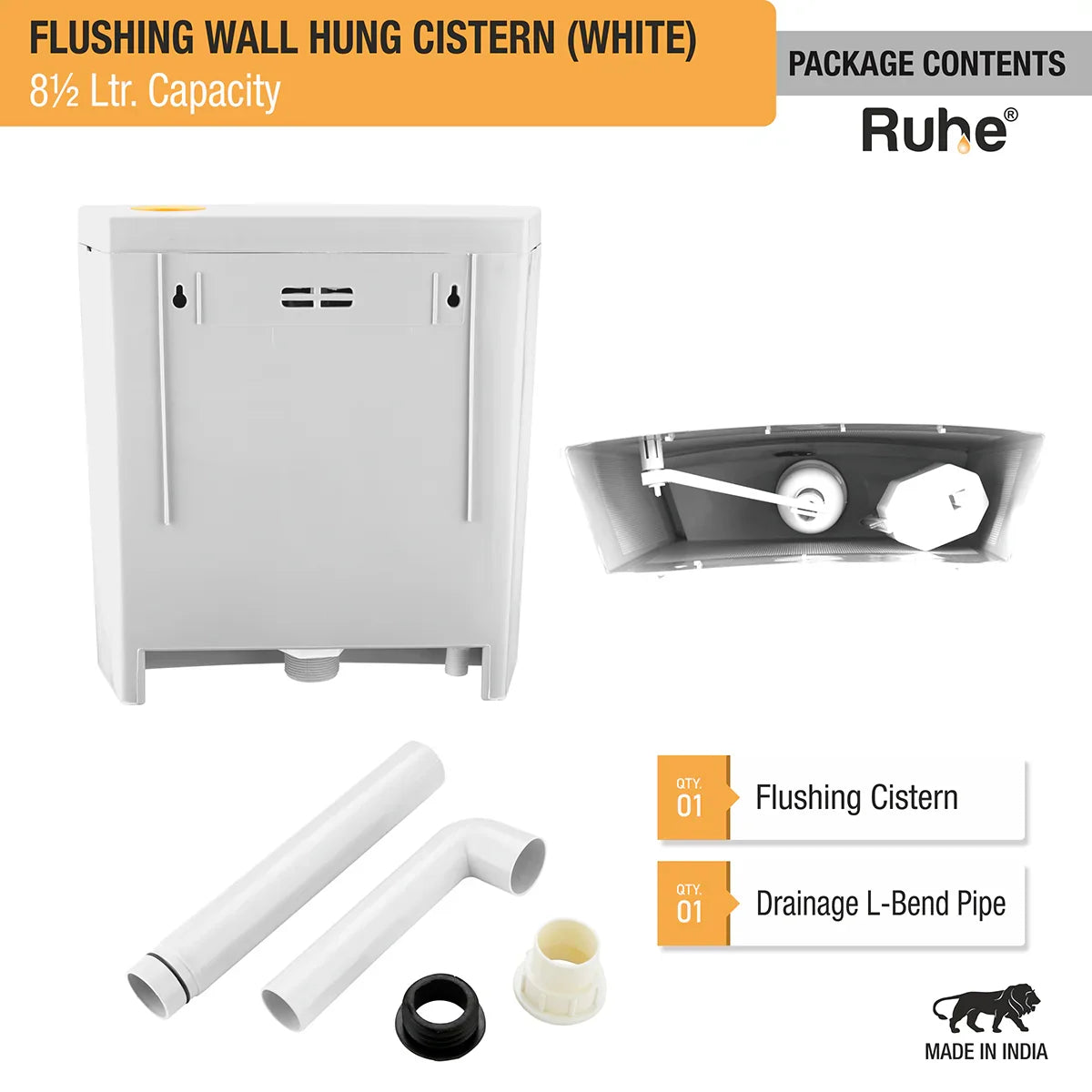 Flushing Wall Hung Cistern 8.5 Ltr. (White) package content