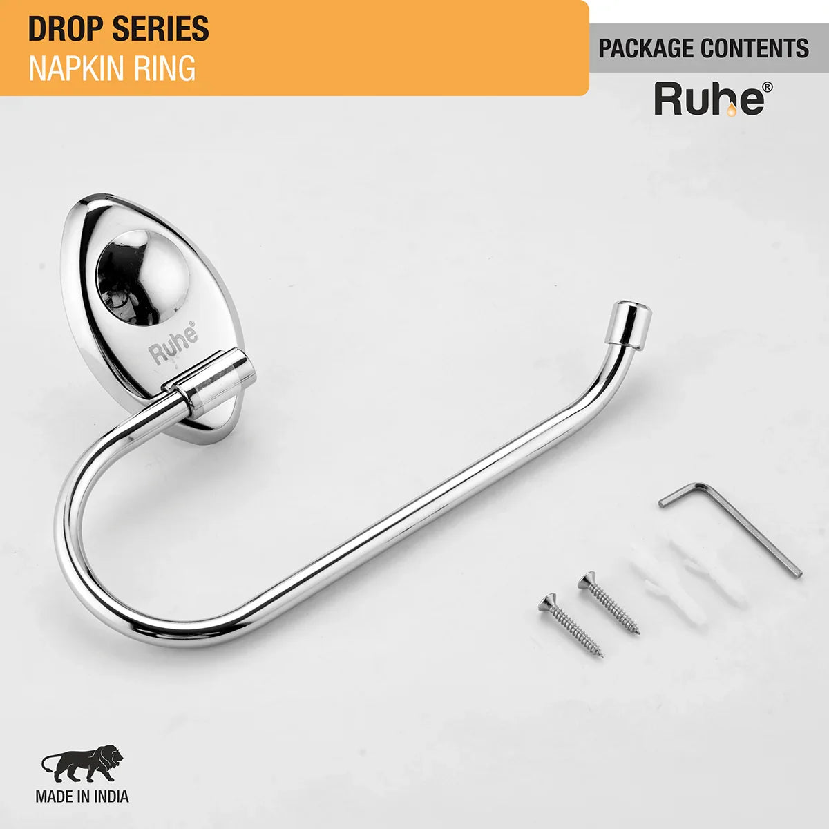 Drop Stainless Steel Napkin Ring package content