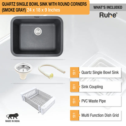 Quartz Single Bowl Round Kitchen Sink (24 x 18 x 9 Inches)
