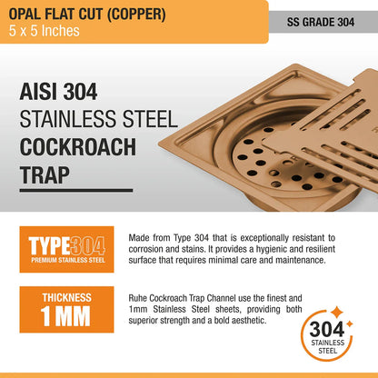Opal Square Flat Cut Floor Drain in Antique Copper PVD Coating (5 x 5 Inches) stainless steel