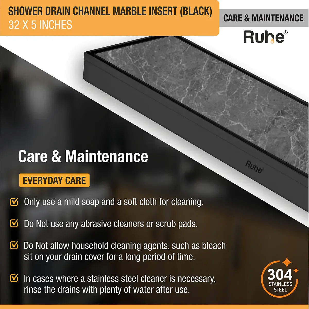 Marble-Insert Shower Drain Channel 5 inches