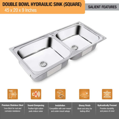 Double Bowl Kitchen Sink (45 x 20 x 9 Inches)(Salient Features)