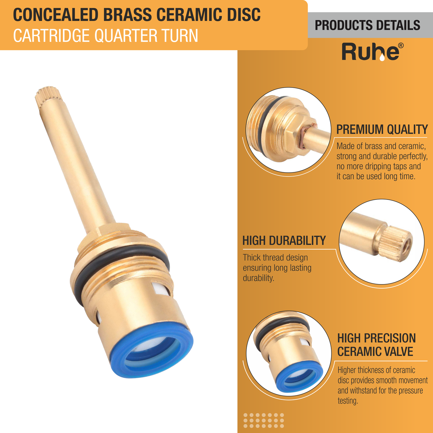 Concealed Brass Ceramic Disc Cartridge  €“ Quarter Turn