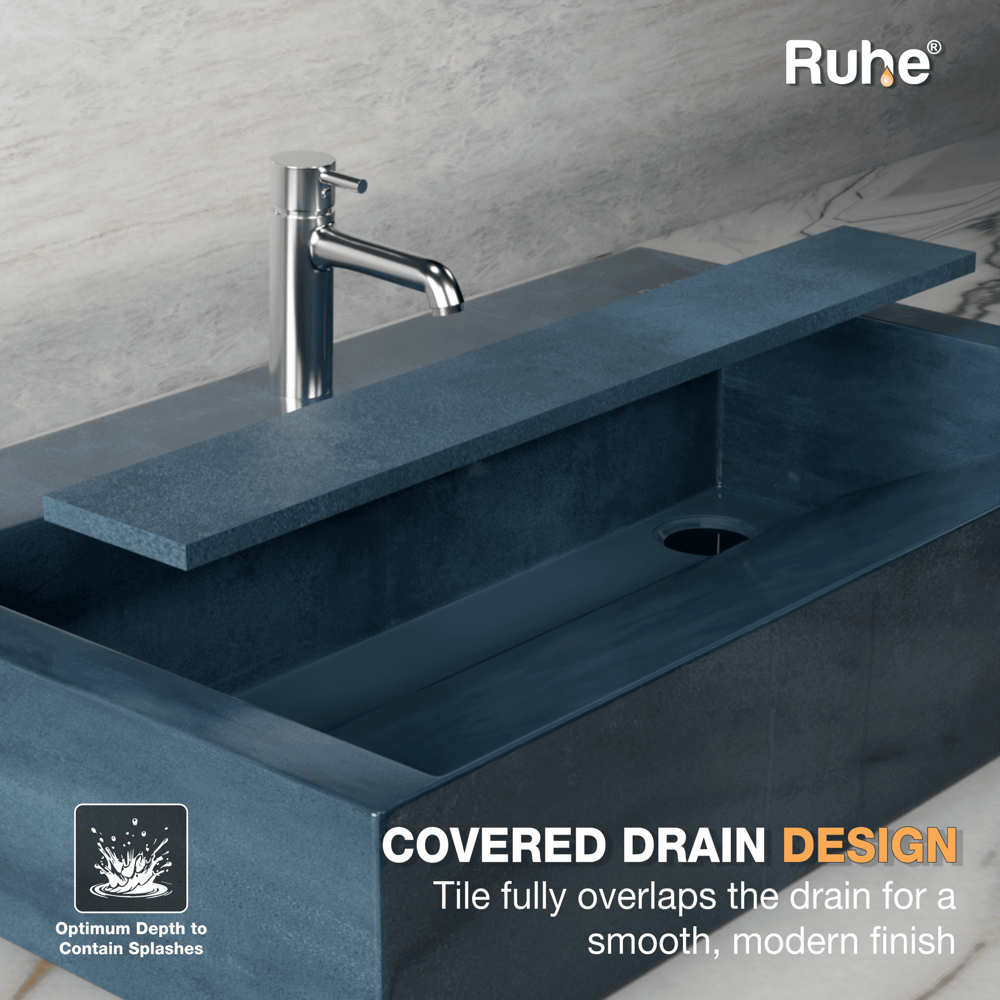 Aether Table Top Wash Basin Steel Blue (Covered Drain Design)