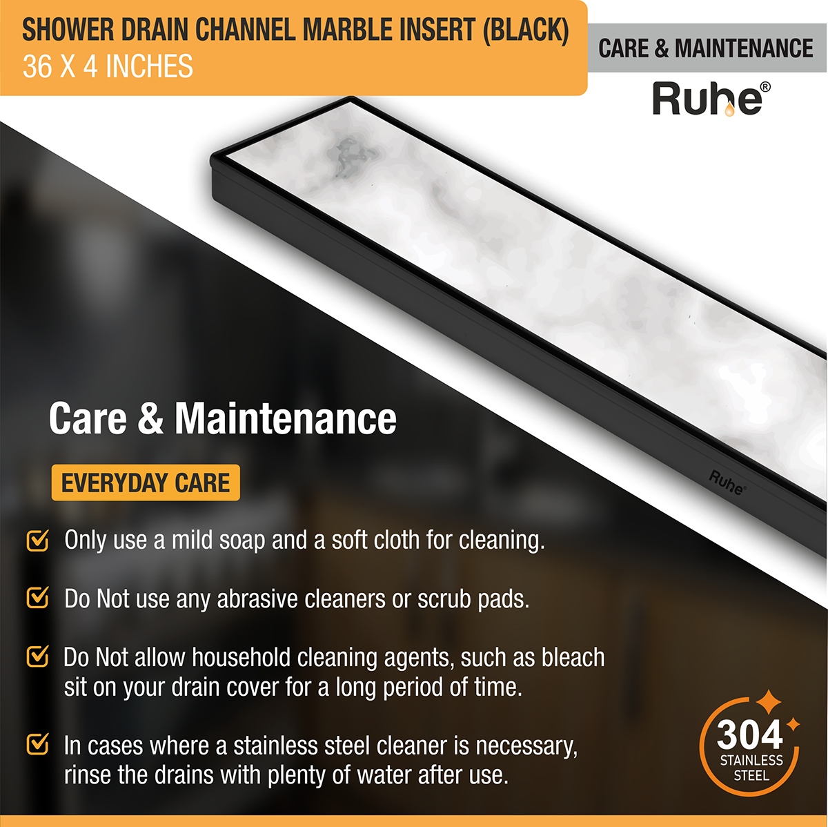 Marble-Insert Shower Drain Channel Coloured (4 Inches)