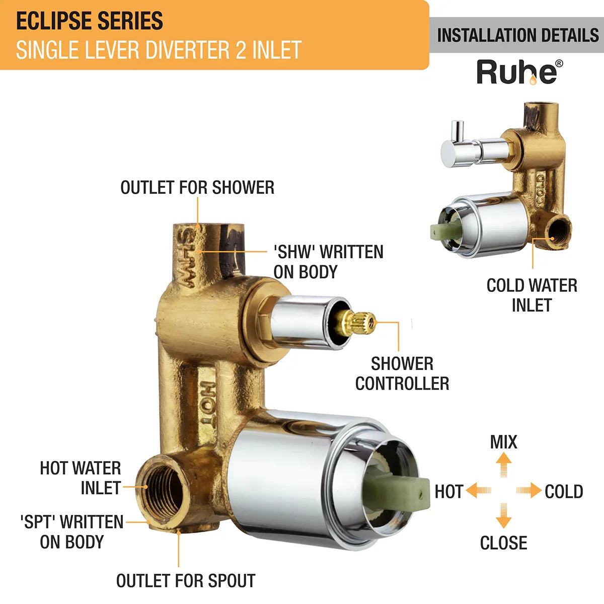 Eclipse Single Lever 2-inlet Diverter (Complete Set) - by Ruhe