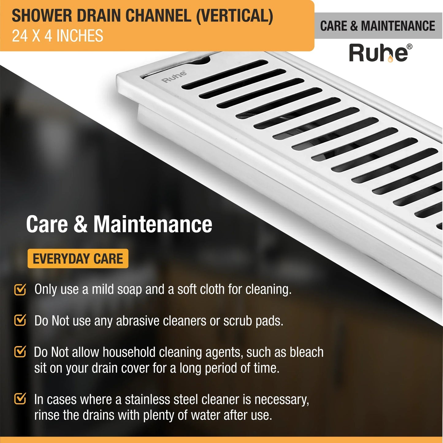 Vertical Shower Drain Channel (4 Inches)